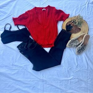 Zara Red Knit Sweater Top